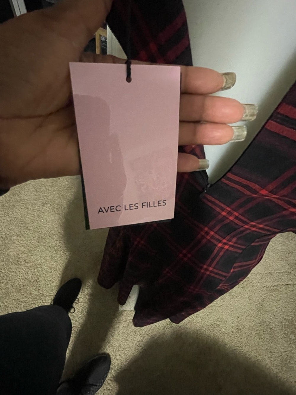 NWT Avec Les Filles Black and Red Plaid Midi Dress - Picture 5 of 8